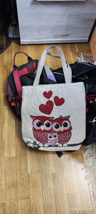 Bolso búhos - Beige y Rojo
