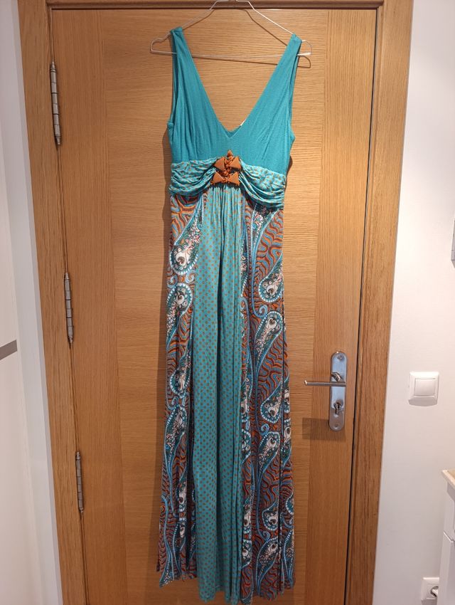 Vestido largo Yokana turquesa-naranja