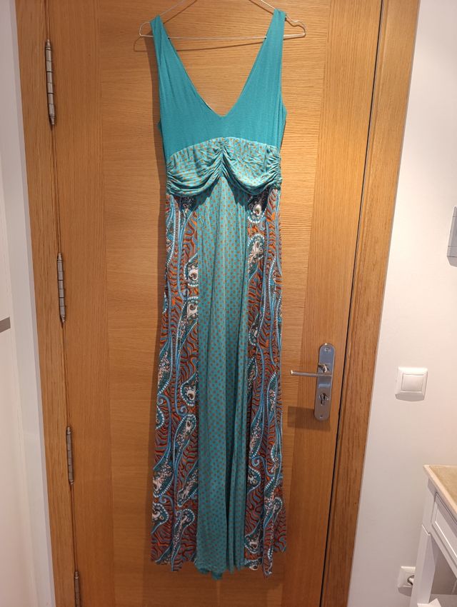 Vestido largo Yokana turquesa-naranja