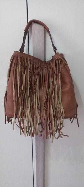 Borsa frange marrone grande