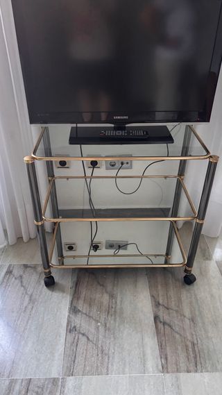Mesa auxiliar cristal-metal negra dorada