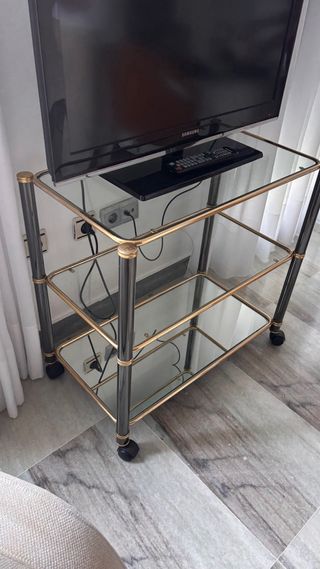 Mesa auxiliar cristal-metal negra dorada