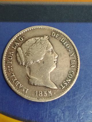 Moneda cobre de 10 cts de real Isabel II 1855 BE