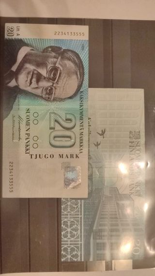 2 Billetes 20 Marcos Finlandeses