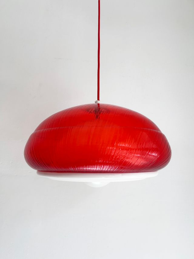 LÁMPARA ROJA CON DOBLE PANTALLA, AÑOS 70