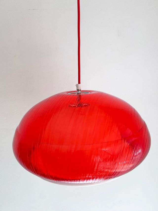 LÁMPARA ROJA CON DOBLE PANTALLA, AÑOS 70