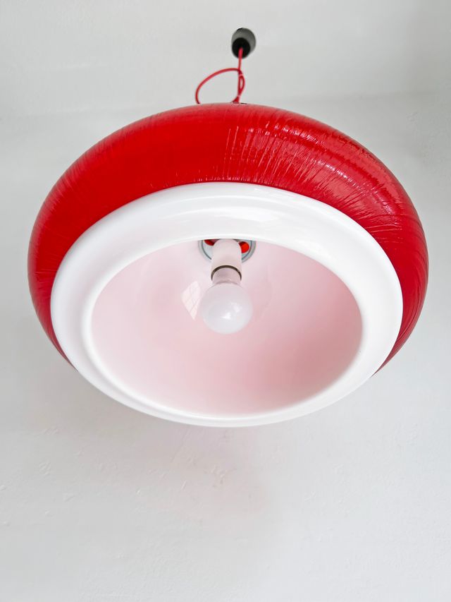 LÁMPARA ROJA CON DOBLE PANTALLA, AÑOS 70