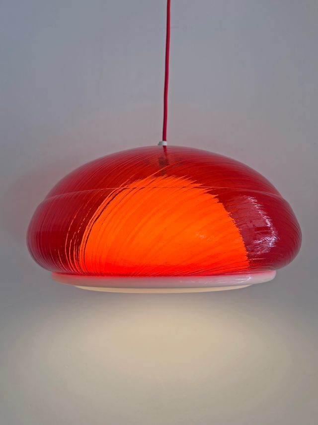 LÁMPARA ROJA CON DOBLE PANTALLA, AÑOS 70