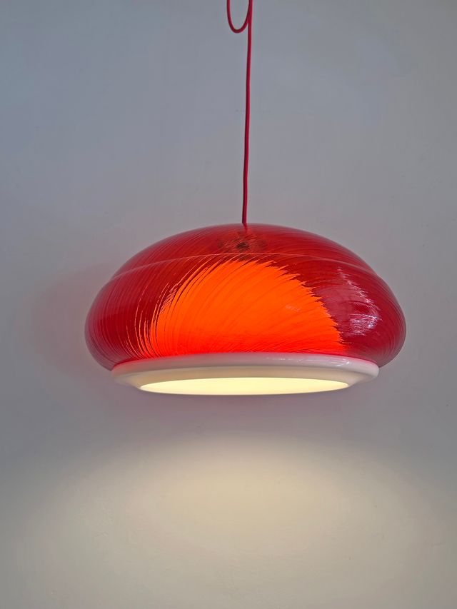 LÁMPARA ROJA CON DOBLE PANTALLA, AÑOS 70