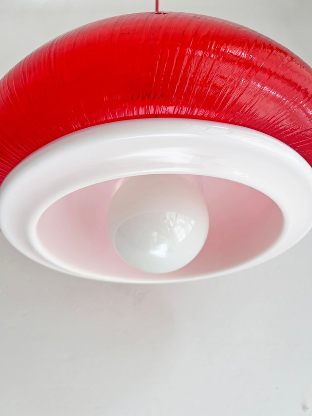 LÁMPARA ROJA CON DOBLE PANTALLA, AÑOS 70