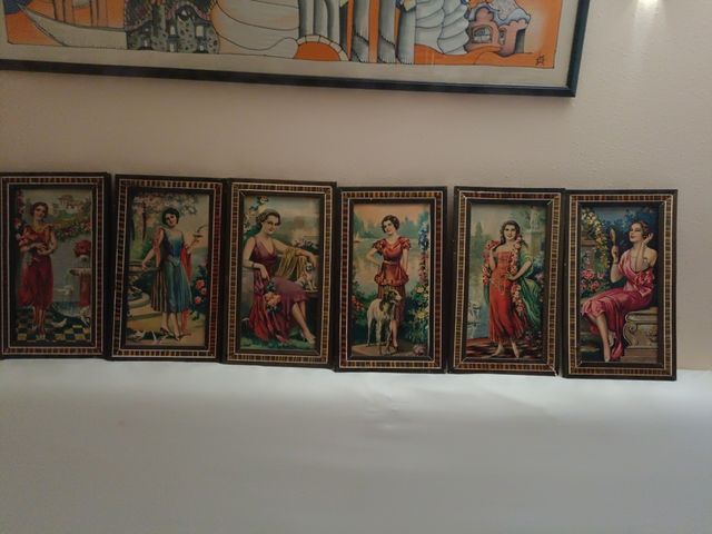 6 Cuadros señoritas vestidas de Belle Epoque (1920