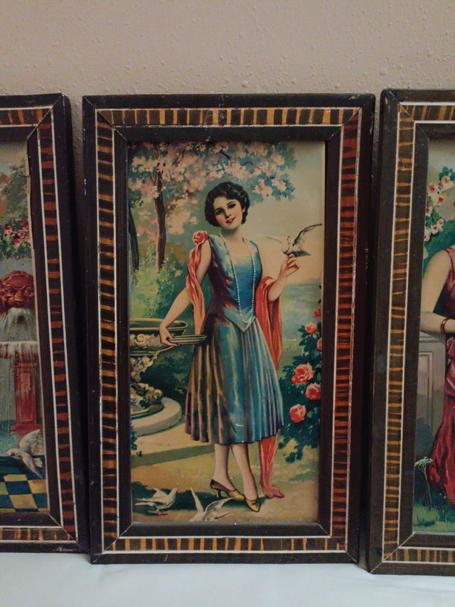 6 Cuadros señoritas vestidas de Belle Epoque (1920