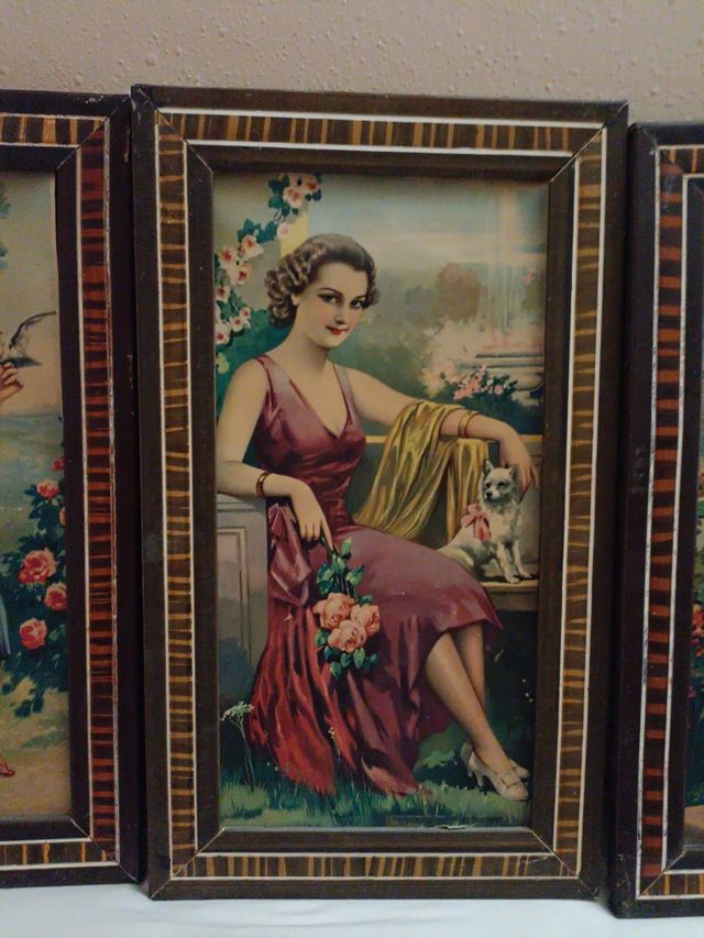 6 Cuadros señoritas vestidas de Belle Epoque (1920