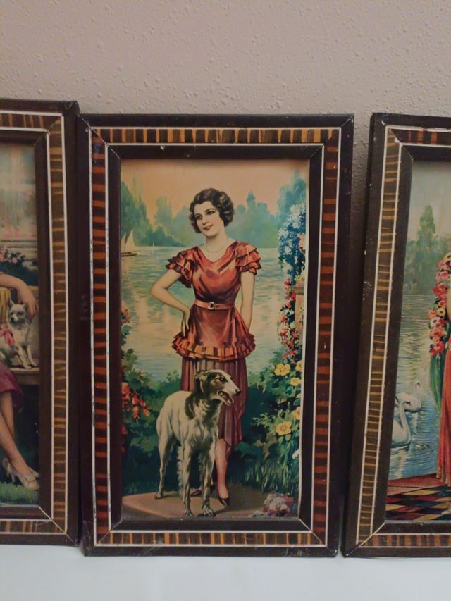 6 Cuadros señoritas vestidas de Belle Epoque (1920