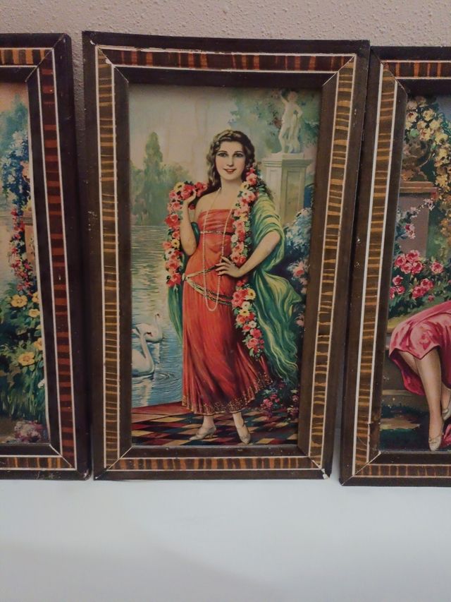 6 Cuadros señoritas vestidas de Belle Epoque (1920