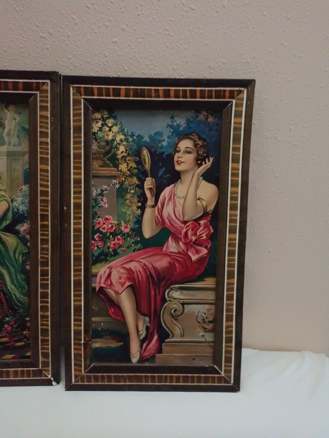 6 Cuadros señoritas vestidas de Belle Epoque (1920