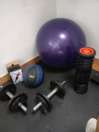GIMNASIO: balón, mancuernas, etc.