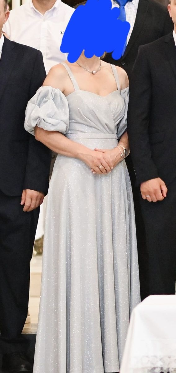 Vestido largo de fiesta gris plateado