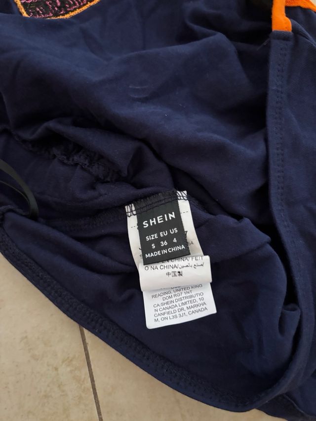 Top SHEIN azul y naranja