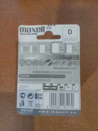Pilas Alcalinas Maxell D - 2 unidades