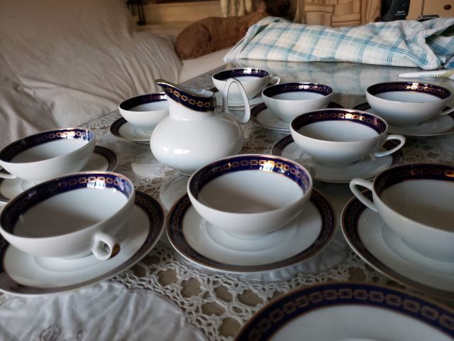 Juego té porcelana azul 10 piezas