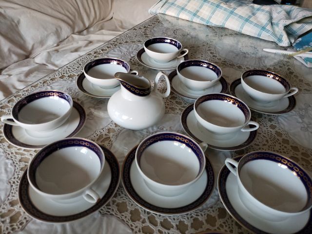 Juego té porcelana azul 10 piezas