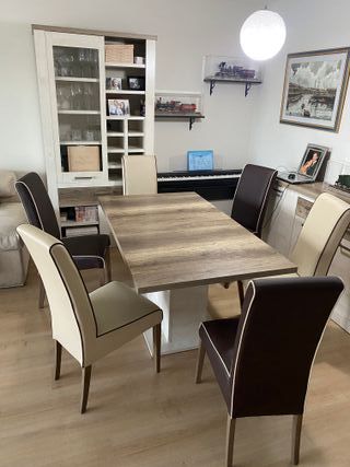 Juego de 4 sillas comedor - Marrón y beige