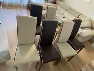 Juego de 4 sillas comedor - Marrón y beige