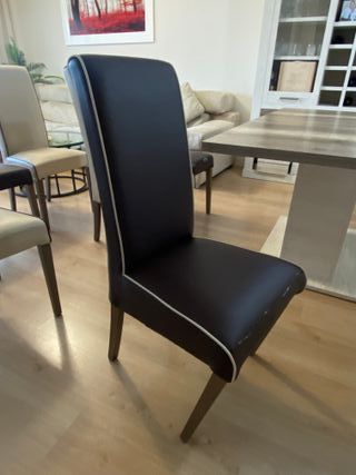 Juego de 4 sillas comedor - Marrón y beige