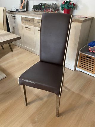 Juego de 4 sillas comedor - Marrón y beige