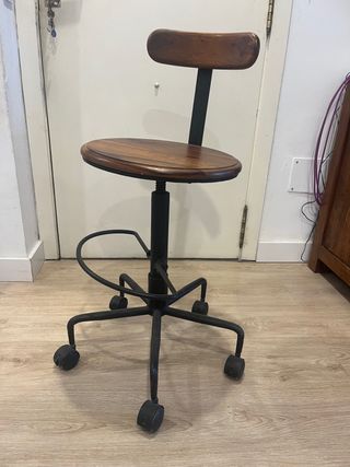 Taburete vintage madera y hierro fundido