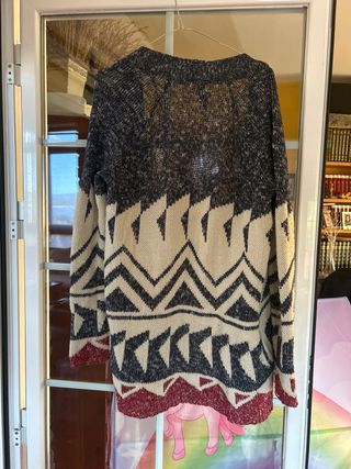 Chaqueta punto azul y beige