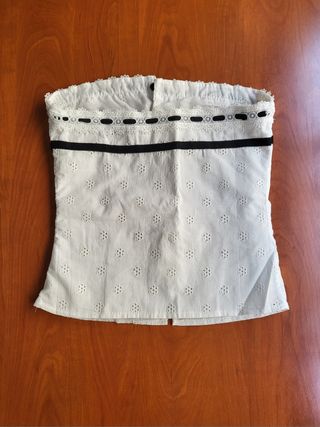 Top blanco encaje lazo talla S