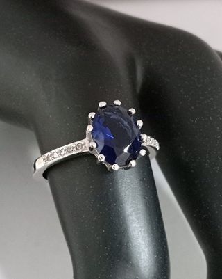 Anillo solitario plata 925 circonita azul