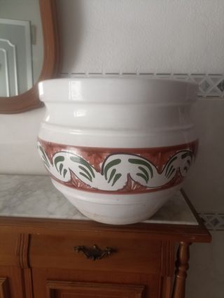 Macetero cerámico blanco y marrón