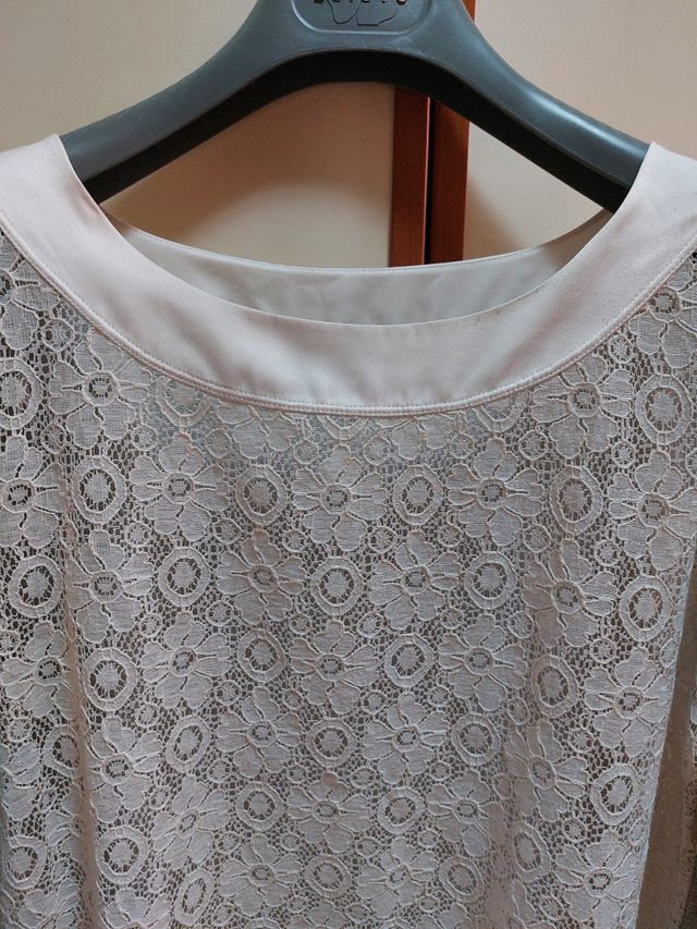 Maglia pizzo bianca e grigio 