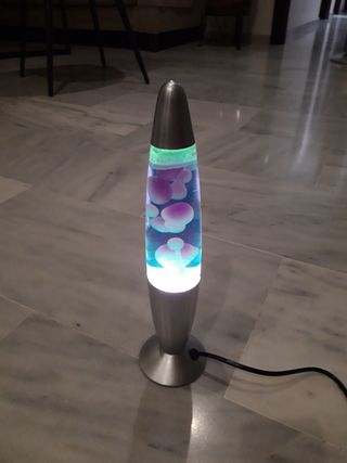 Lámpara lava azul y plata