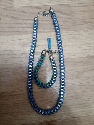 Collar y pulsera azul plata