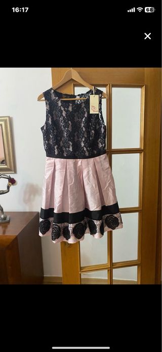 Vestido fiesta negro y rosa