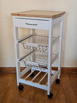 Carro auxiliar cocina blanco y madera