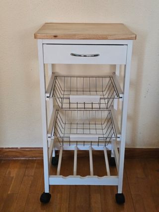 Carro auxiliar cocina blanco y madera