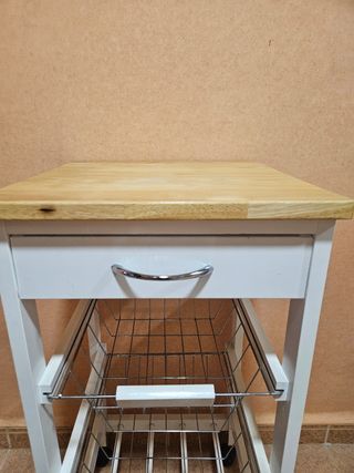 Carro auxiliar cocina blanco y madera