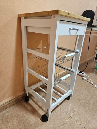 Carro auxiliar cocina blanco y madera