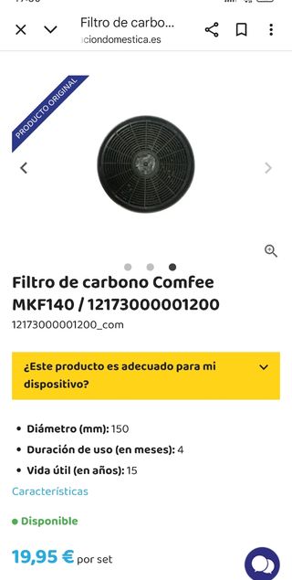 Filtro Carbón Midea 2 filtros 12173000001200