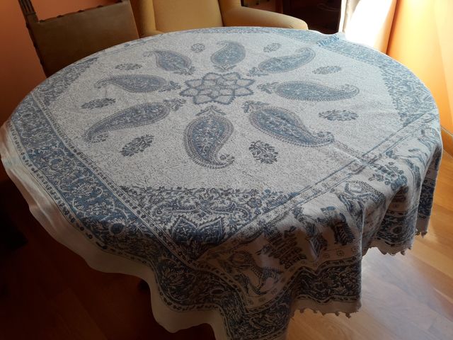 Mantel algodón azul y blanco