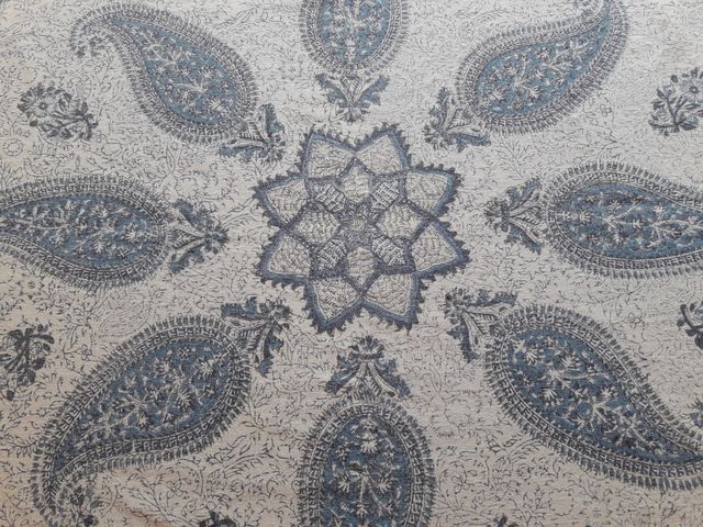 Mantel algodón azul y blanco