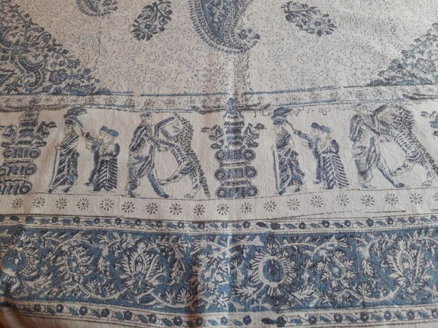 Mantel algodón azul y blanco