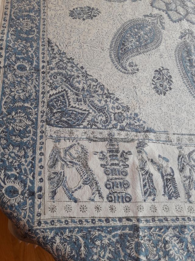 Mantel algodón azul y blanco