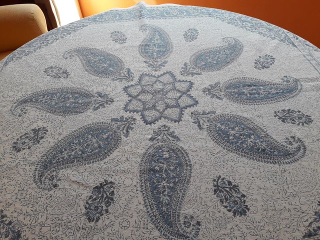 Mantel algodón azul y blanco