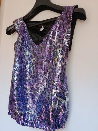 Top paillettes viola-argento